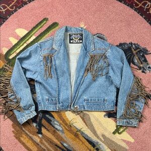 VINTAGE SILVER DENIM FRINGE JACKET